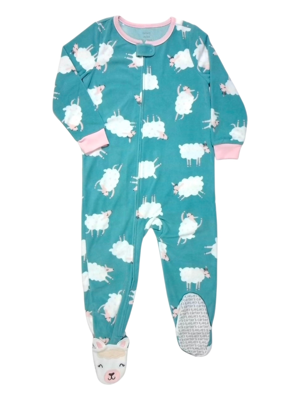Carter’s Fleece Footed Pajamas 4T Teal Sheep Zip Sleeper Girls